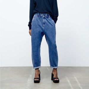 Zara Elastic Waist Baggy Paperbag Jeans
